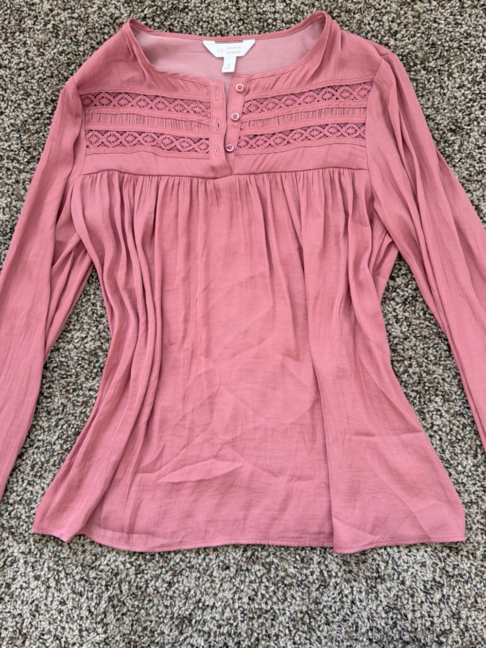 LC Lauren Conrad Dusty Rose Lace-Yoke Long Sleeve Henley